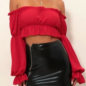 🛑SOLD🛑 Lucy In The Sky Wild Thoughts Off the Shoulder Top in Red